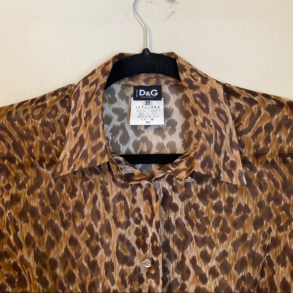 DOLCE & GABBANA leopard print sheer button up top S - Picture 2 of 12